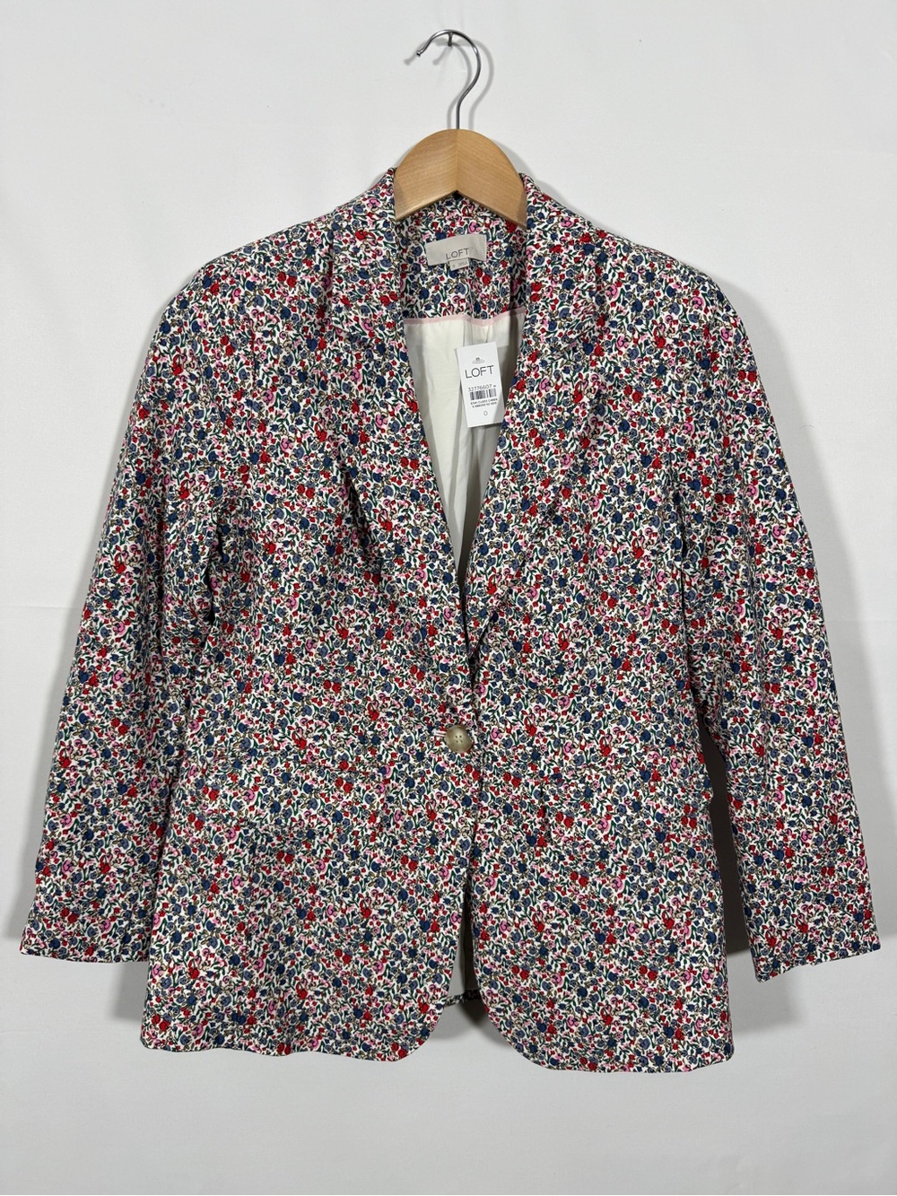 WBZ1 {LOFT} White Floral Print Cotton Blazer Suit Coat Jacket